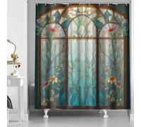 HNBFKD Rideau de Bain de Style vitrail bohème, Motif de vitrail Floral Vintage, Comprend des Crochets pour Rideau de Salle de Bain Suspendu 180x240cm/71x94in(WxH)