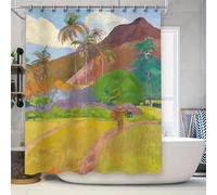 HNBFKD Rideau de Douche à Motif Tropical Vibrant, décoration Artistique pour Salle de Bain avec oliviers et Coucher de Soleil sur Les collines, Rideaux de Baignoire 90x180cm/(WxH)