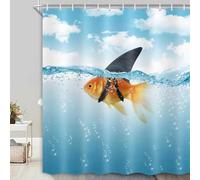 HNBFKD Rideau de Douche Bleu avec Un Poisson Rigolo dans Un Requin - Ensemble de Rideaux de Douche Mignons, imperméables et Amusants pour Salle de Bain avec Crochets 150x180cm/(WxH)