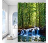 HNBFKD Rideau de Douche Forêt Enchantée - Cascade sereine et végétation luxuriante pour la décoration de la Salle de Bain, ajoute la tranquillité et la beauté de la Nature 120x160cm/(WxH)
