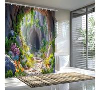 HNBFKD Rideau de Douche Grotte Mystique - Thème Forêt Enchantée et Chemin Floral pour la Décoration de Salle de Bain, Ajoute la Magie et la sérénité de la Nature 230x180cm/(WxH)