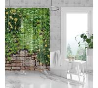 HNBFKD Rideau de Douche imprimé Paysage de Mur de Briques à Feuilles Vertes, cloison de Salle de Bain, imperméable, décoration Artistique, Rideaux de Baignoire avec Crochets 140x265cm/55x104in(WxH)