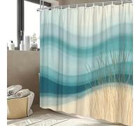 HNBFKD Rideau de Douche Paysage Marin Serein - Vagues Douces Bleues, Turquoise et Beiges, Motif Rivage Sablonneux, Polyester, thème Plage 175x178cm/(WxH)