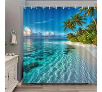 HNBFKD Rideau de Douche Tropical Islands Beach - Tissu Polyester résistant avec Crochets, Lavable en Machine, Rideau de Douche à Suspendre 120x220cm/(WxH)