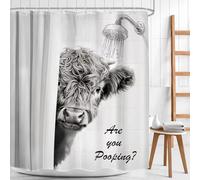 HNBFKD Rideau de Douche Vache Amusante Style Western Highland, Noir et Blanc, Animal de Ferme, Taureau, décoration Rustique et Mignonne pour Salle de Bain 70x175cm/(WxH)