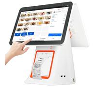 HNBYLMM Caisse Enregistreuse POS pour Petites Entreprises, Caisse Enregistreuse Intelligente avec Double Écran Tactile 15.6 Pouces, Caisse Enregistreuse Tout-en-Un Compatible Windows/Android,White