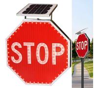 HNBYLMM Panneau d'arrêt Solaire 24", Panneau d'arrêt Clignotant à LED à énergie Solaire, Panneau d'avertissement Routier octogonal en Aluminium, Cadre en métal antirouille, étanchéité IP65