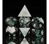 HNCCESG D&D Jeu de dés DND polyédriques en métal avec coffret cadeau Dragon pour jeu de dés Donjons et Dragons (noir avec dragon vert pailleté)