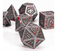 HNCCESG Ensemble de dés polyédriques en métal DND, 7 dés en métal solide pour jeux de plateau (Argent Sang)