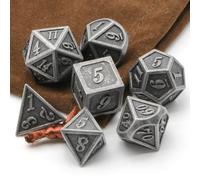 HNCCESG Jeu de Dés Polyédriques en Métal pour Jeux de Rôle - D&D, Shadowrun, Pathfinder - 7 Pièces D20 D12 D10 D8 D6 D4 (Argent Ancien)