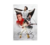 Hndeial Legend Elvis Presley Poster sur toile avec autographe pour décoration murale de salon, chambre à coucher, style sans cadre, 30 x 45 cm