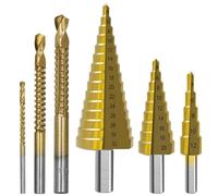 HNDRBD Jeu de forets étagés HSS en acier titane 4-12/20/32 mm, hélicoïdaux dentelés, coniques, scies cloches foret
