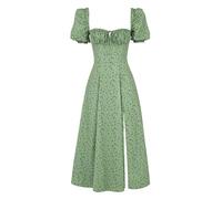 HNFYSMQL Milk Maid Dress for Women, Milkmaid Dress Women, Summer Puff Sleeve Floral Split Maxi Dress Boho Casual Beach Dress (#9,XL)