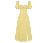 HNFYSMQL Milk Maid Dress for Women, Milkmaid Dress Women, Summer Puff Sleeve Floral Split Maxi Dress Boho Casual Beach Dress (#10,XL)