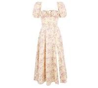 HNFYSMQL Milk Maid Dress for Women, Milkmaid Dress Women, Summer Puff Sleeve Floral Split Maxi Dress Boho Casual Beach Dress (#2,M)