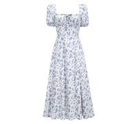 HNFYSMQL Robe de Laitière Milkmaid Dress pour Femmes, Robe Bohème Casual à Manches Bouffantes et Fleurie, Taille Haute, Dos Nu, Fermeture Éclair au Dos, #3, XXL