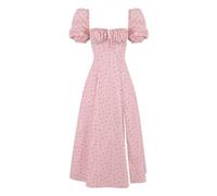 HNFYSMQL Milk Maid Dress for Women, Milkmaid Dress Women, Summer Puff Sleeve Floral Split Maxi Dress Boho Casual Beach Dress (#8,M)