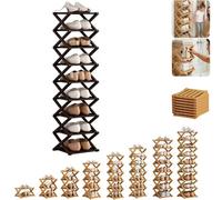 HNGKGJBL ÉTagèRe à Chaussures en Bambou à 2-10 Niveaux, Rangement Vertical Mince sans Assemblage, Organisateur Pliable pour Petits Espaces, éTagèRe à Chaussures Haute Et éTroite(Brown,10th Floor)