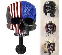 HNGKGJBL Porte Casque Moto Tete de Mort, Support Casque À Tête Crâne, 5 Rouges et 4 Blancs Line, Support Mural en Résine pour Casque, pour Garage/Maison(B1)