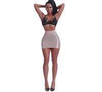 HNGPB Mini jupe courte transparente pour femme - Taille haute - Sensation unie vintage - Élastique, Couleur peau, M