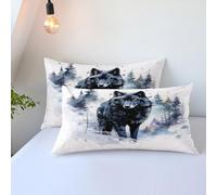 HNHDDZ 3D Loup Parure de lit Enfant Garçons Ados Aquarelle Animaux Hiver Neige Forêt Loup Style Impressionniste Design Housse de Couette et Taies d'oreiller (Style 2, 2 Taies d'oreiller 50x75 cm)