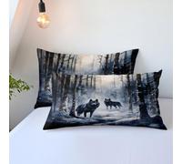 HNHDDZ 3D Loup Parure de lit Enfant Garçons Ados Aquarelle Animaux Hiver Neige Forêt Loup Style Impressionniste Design Housse de Couette et Taies d'oreiller (Style 3, 2 Taies d'oreiller 50x75 cm)