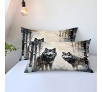 HNHDDZ 3D Loup Parure de lit Enfant Garçons Ados Aquarelle Animaux Hiver Neige Forêt Loup Style Impressionniste Design Housse de Couette et Taies d'oreiller (Style 5, 2 Taies d'oreiller 50x75 cm)