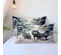 HNHDDZ 3D Loup Parure de lit Enfant Garçons Ados Aquarelle Animaux Hiver Neige Forêt Loup Style Impressionniste Design Housse de Couette et Taies d'oreiller (Style 4, 2 Taies d'oreiller 50x75 cm)