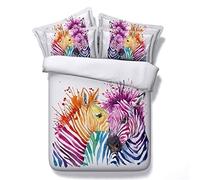 HNHDDZ Animaux 3D Zèbre Chien Carlin Tigre Loup Dinosaure Parure de lit Noir Blanc Bleu Gris Peint Housse de Couette et Taie d'oreiller Microfibre Garçon Fille (Style 1, 220x240 cm)