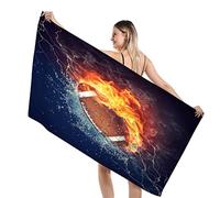 HNHDDZ Microfibre Serviette de Plage Vert Noir 3D Football Ballon de Rugby Motif Carré Serviette de Bain Séchage Rapide Anti-Sable Doux (70x140cm, Style 4)