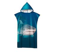 HNHDDZ Serviette de Plage avec Capuche 3D Requin Océan Animal Motif Poncho Coupe Vent Adulte Homme Femme Maillot de Bain Changer de Vêtements Nager Surf Bleu Serviette de Sport (Style 5)