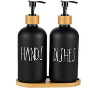 Hniuyun Lot de 2 distributeurs de savon en verre avec pompe, distributeur de savon liquide rechargeable pour salle de bain, comptoir, cuisine, buanderie (noir)