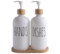 Hniuyun Lot de 2 distributeurs de savon en verre avec pompe, distributeur de savon liquide rechargeable pour salle de bain, comptoir, cuisine, buanderie (blanc)