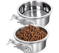 Hniuyun Lot de 2 gamelles à Eau pour Cage de chenil, Bol à Suspendre en Acier Inoxydable pour Chien, Chat, Oiseau, Cochon d'Inde, Lapin, poulailler (14-16 cm)