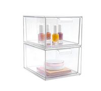Hniuyun Lot de 2 tiroirs empilables pour maquillage - Boîte de rangement en acrylique transparent avec poignées pour salle de bain, comptoir de cuisine, sous-évier et garde-manger