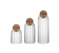 Hniuyun Lot de 3 bocaux de conservation en verre avec couvercles sphériques en liège, récipients de rangement en verre de bambou avec une bonne étanchéité, adaptés pour le thé, les épices, etc. (B)