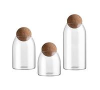 Hniuyun Lot de 3 bocaux en verre avec couvercles sphériques en liège, conteneurs de rangement en verre de bambou avec bonne étanchéité, les épices, etc.