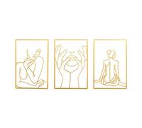 Hniuyun Lot de 3 décorations murales modernes et minimalistes en métal, décoration murale abstraite pour chambre à coucher, sculpture murale à suspendre (doré)