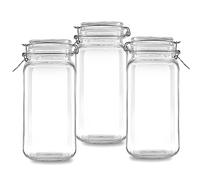 Hniuyun Lot de 3 grands bocaux en verre de 2,2 l avec couvercle hermétique, grands récipients de stockage en verre pour aliments - Bocaux Mason carrés à large ouverture pour l'organisation et le