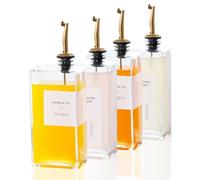 Hniuyun Lot de 4 bouteilles d'huile pour cuisine, 500 ml, distributeur d'huile d'olive, de vinaigre et de sirop de café avec bec anti-goutte, étiquettes étanches et entonnoir en silicone, doré