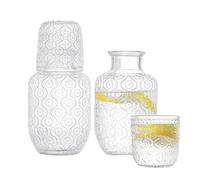 Hniuyun Lot de 4 carafes à eau de chevet vintage avec gobelet, pichet en verre de 500 ml et tasse de 150 ml, bain de bouche en verre pour cuisine, chambre à coucher ou salle de bain