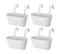Hniuyun Lot de 4 pots de fleurs à suspendre, pots de fleurs en fer pour balustrade, clôture, seau à suspendre avec crochets amovibles, décoration de jardin et d'intérieur (blanc)