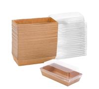 Hniuyun Lot de 50 boîtes à charcuterie en papier avec couvercles transparents, boîtes à dessert carrées marron pour boulangerie, tranches de gâteaux, cupcakes, sandwichs et biscuits (19 cm)