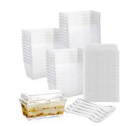 Hniuyun Lot de 50 mini tasses à dessert rectangulaires en polypropylène transparent avec couvercles et cuillères - 160 ml