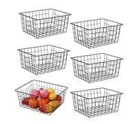 Hniuyun Lot de 6 paniers métalliques noirs pour armoires de cuisine, paniers de rangement en métal pour garage, réfrigérateur, chambre, salle de bain, buanderie, 28 x 22 x 12 cm
