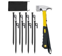 Hniuyun Lot de 8 piquets de tente et marteaux, piquets de tente en acier forgé robuste de 25 cm avec marteau de camping et sac de rangement pour le jardinage, la randonnée et les activités de tente en