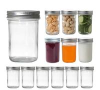 Hniuyun Mason Jars Lot de 12 bocaux à gelée de 240 ml avec couvercles réguliers, récipients de rangement en verre transparent pour fermentation, marinage, avoine de nuit, confiture, cadeau de douche