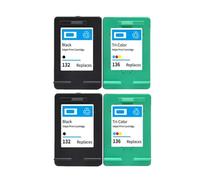 HNJFXCRO Remplacement Compatible de la Cartouche d'encre Compatible avec 132 136 modèles Compatible avec Photosmart 2573 C3183 OfficeJet 6213 PSC 1513 Imprimantes(2BK 2COLOR)