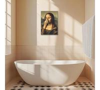 HNKDKJ Affiche murale Mona Lisa pour salle de bain, humour toilettes, impression amusante, style vintage inspiré de Da Vinci, peinture sur toile (90x130 cm / 36x51 pouces/toile tendue)