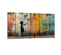 HNKDKJ Ballon Fille sur Planche de Bois rétro Banksy Toile Murale Art Moderne tendue encadrée giclée pour Salon Chambre 80x170 cm/31x67 Pouces-Cadre intérieur